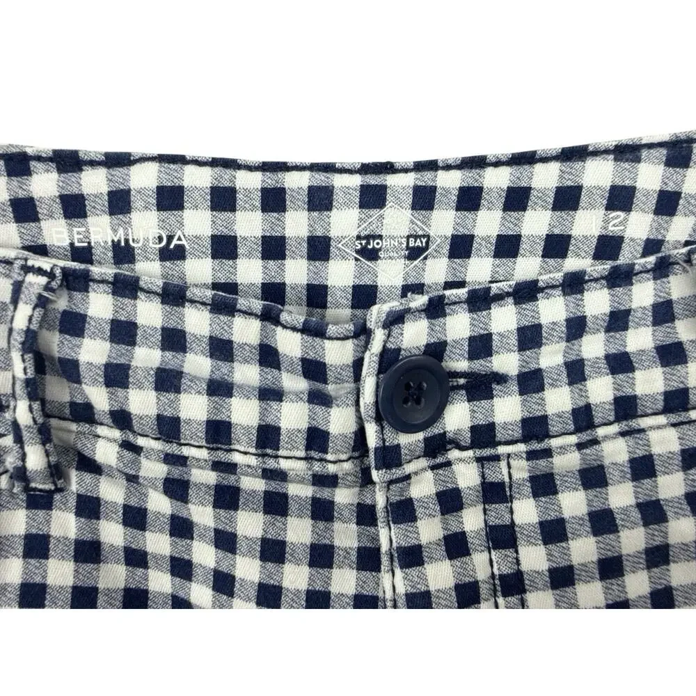 St John's Bay Bermuda Shorts Blue White Gingham Check Stretch Womens 12